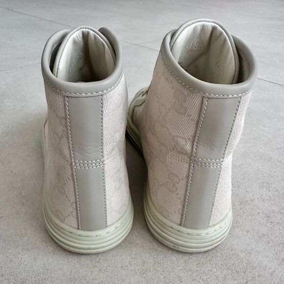 Gucci High Top GG Monogram Sneakers White Canvas Leather Toe Tennis EU 38 US 8 - Picture 5 of 10